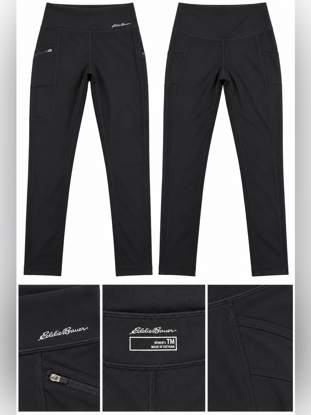 Eddie Bauer Trail Tight Black High Rise Leggings Zip Pockets M